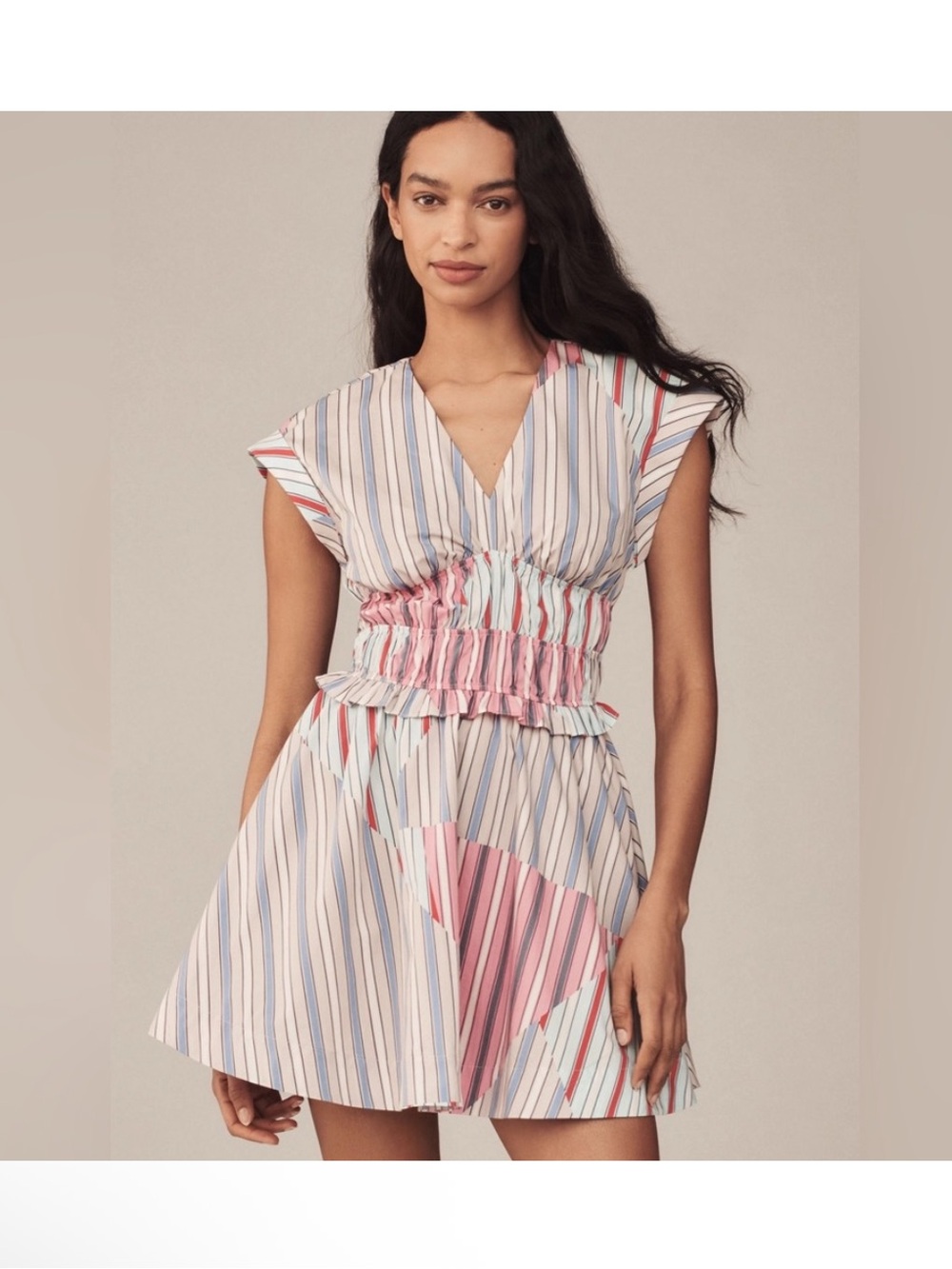 Anthropologie V-Neck Striped A-Line Mini‎ Dress Sz XL